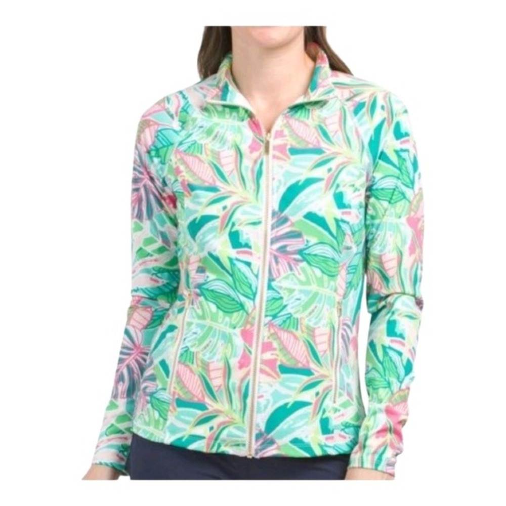 SIGRID OLSEN NWOT Green Pink Paloma Long Sleeve‎ Full Zip Golf Jacket Small